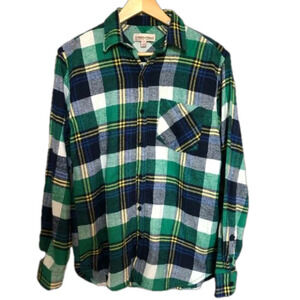 Vintage Cabincore Trees and Trails Plaid Cotton Flannel Button Up Shirt Small